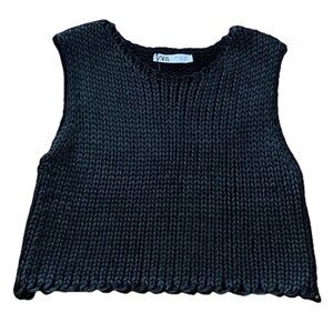 Zara Foil Chunky Knit Crop Top Sleeveless Vest Size S Black NWT